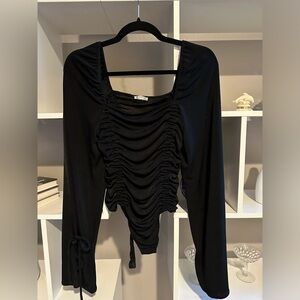 Free People Black Stretch Long Sleeve Bodysuit